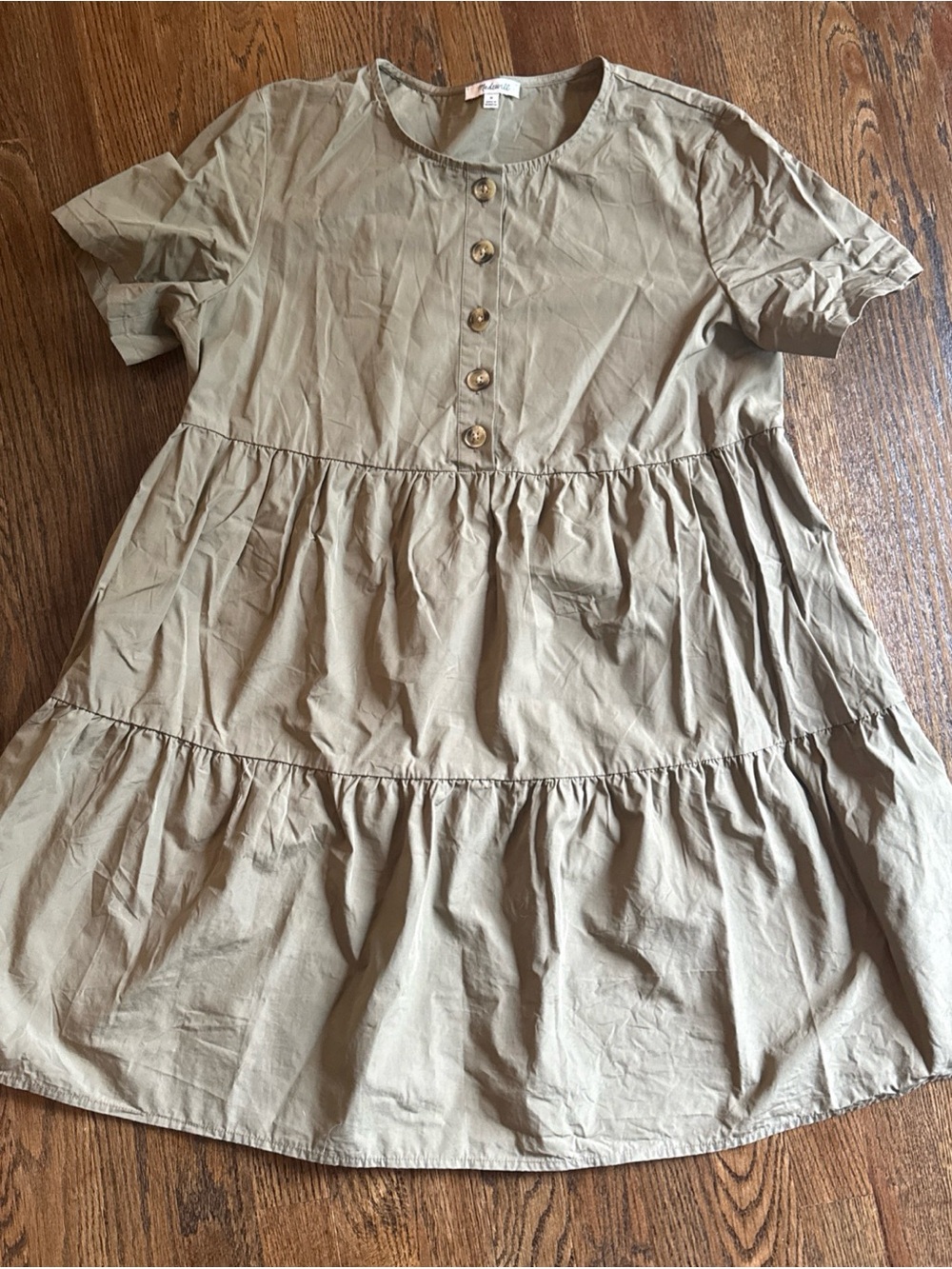 Madewell Button Front Tiered Olive Green Babydoll Dress Medium